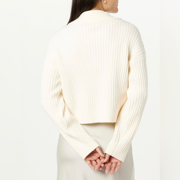 The Drop Women's Marcy Ribbed Polo Pullover Cropped V-neck Top Sweater Size XL - Picture 2 of 10